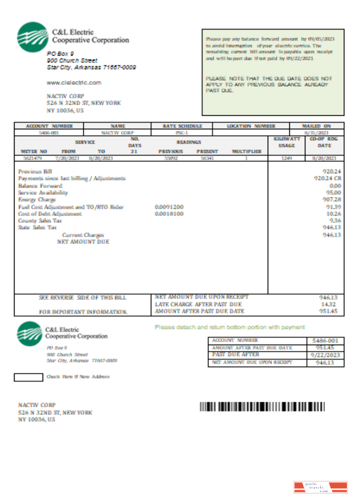 C & L Electric Cooperative Corporation utility business bill,SCR PSD template